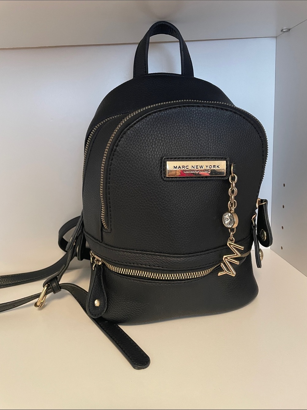 Marc New York Black Pebbled Mini Backpack with Gold Accents
